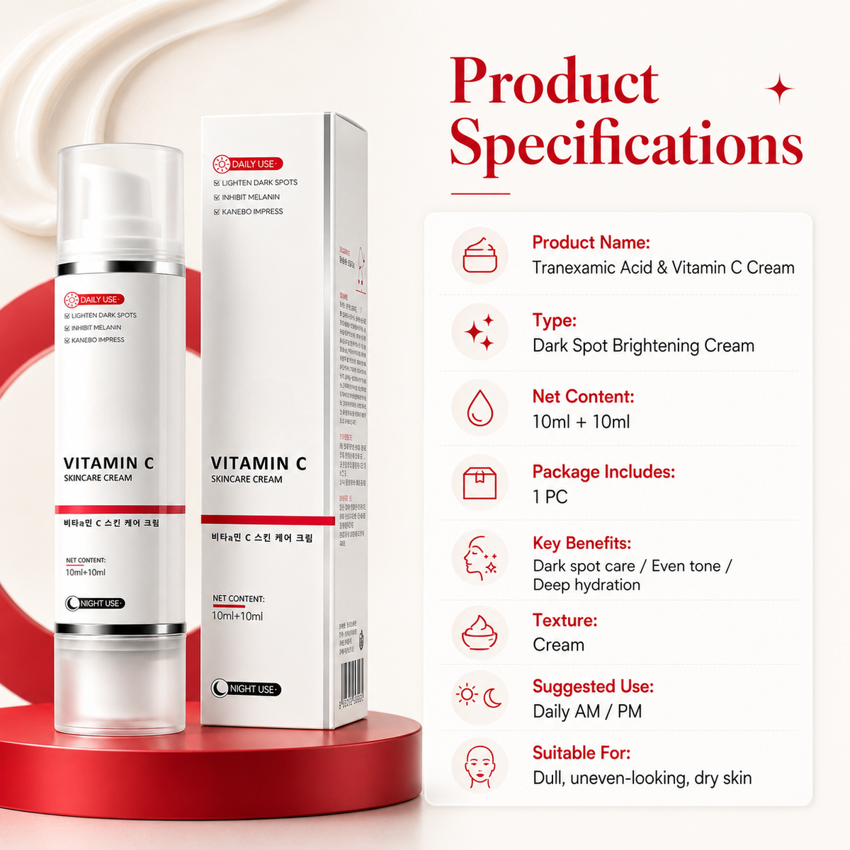 🎉Halloween Sale🎉 Tranexamic Acid Vitamin C Face Cream – Spot Fading & Skin Brightening Daily